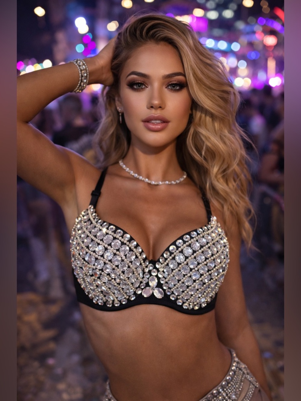 Rhinestone Crystal Bra Top Glam Black Festival Burlesque Stage 32–36 ABC - Picture 2 of 5